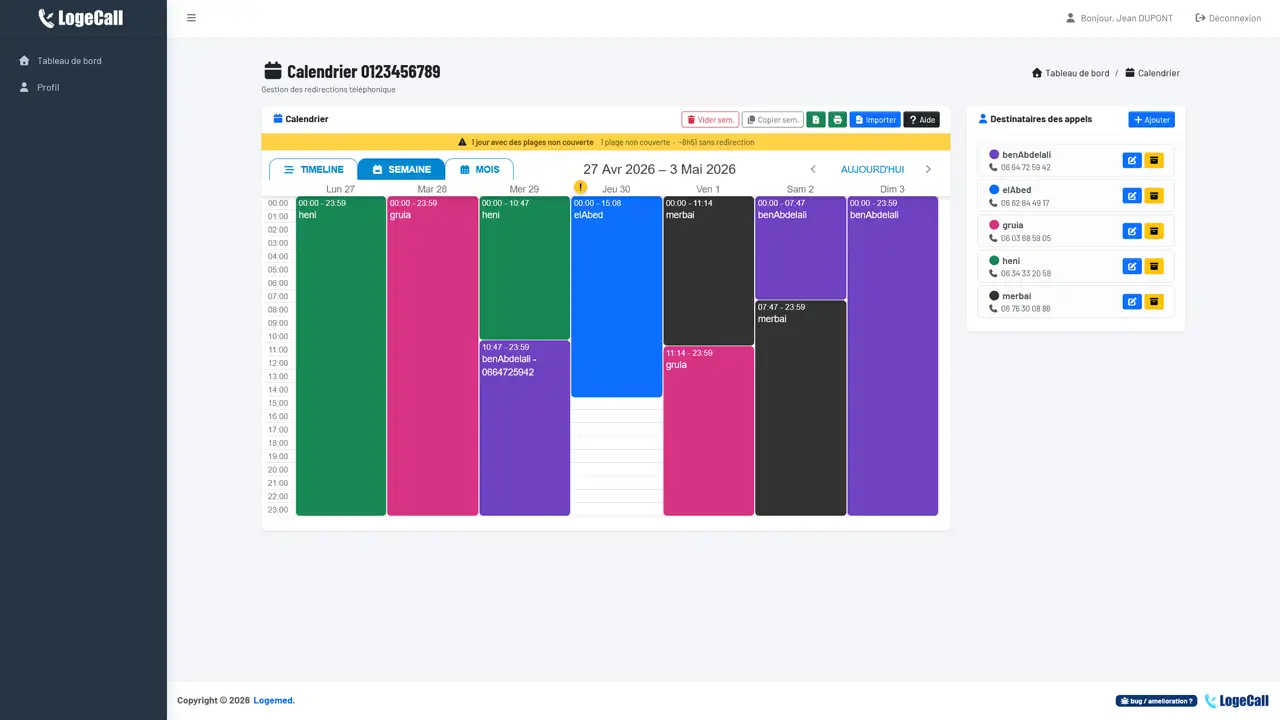 Calendrier de redirections LogeCall